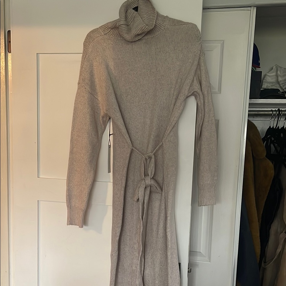 Beige Turtleneck Sweater Dress